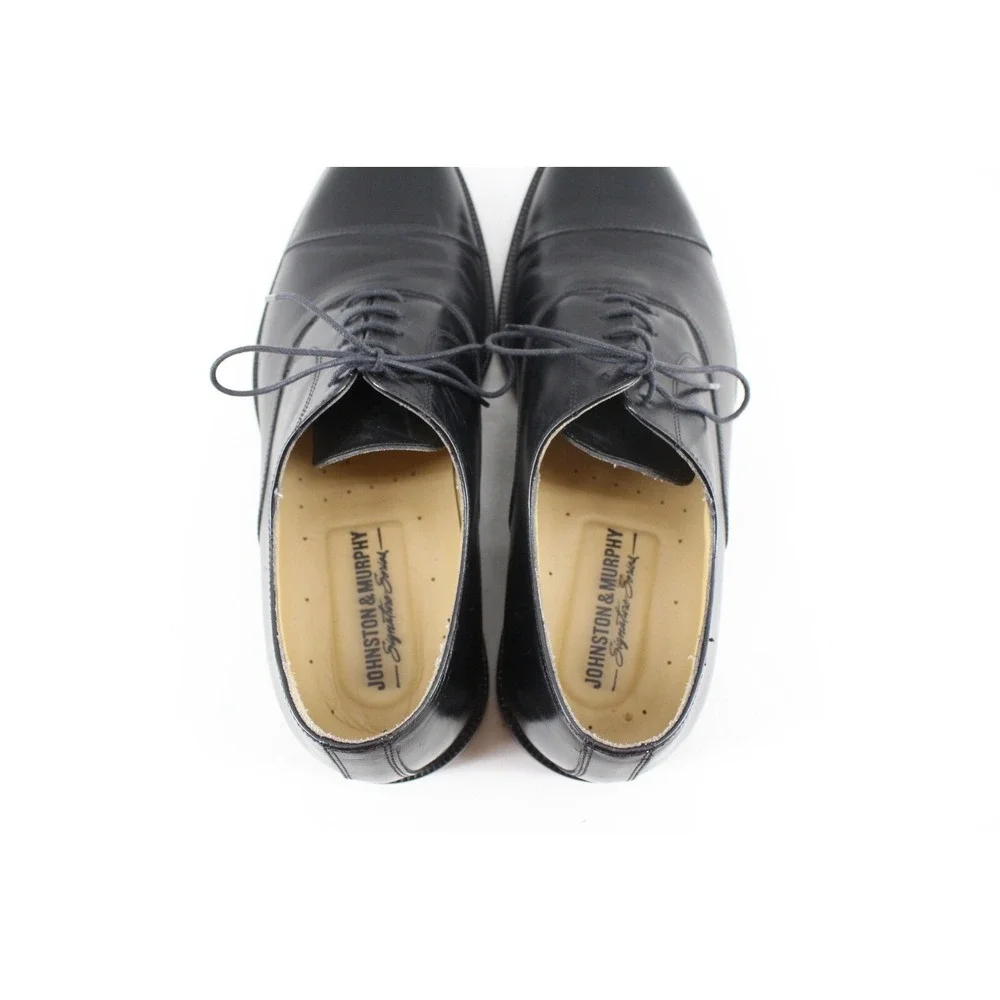 Johnson Murphy Signature Series Mens 8M Black Leather Lace up Dress Shoe Cap Toe